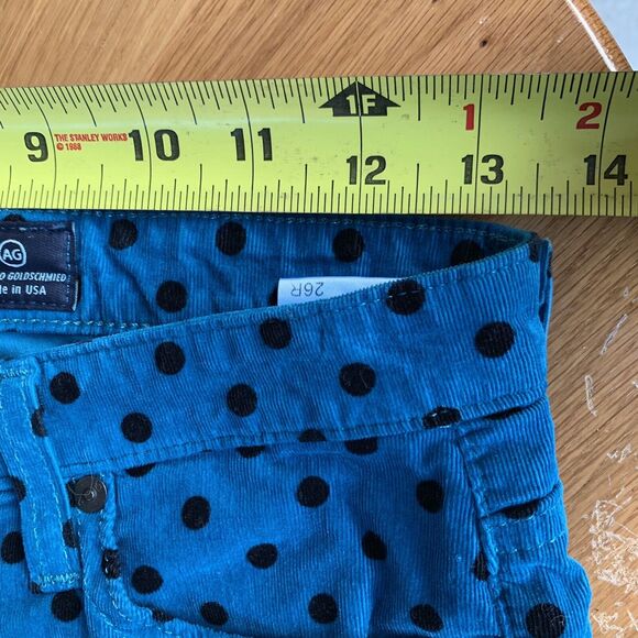 AG Adriano Goldschmied The Stevie Ankle Corduroy TealBlue Polka Dot Pant Size 26 - Picture 2 of 12